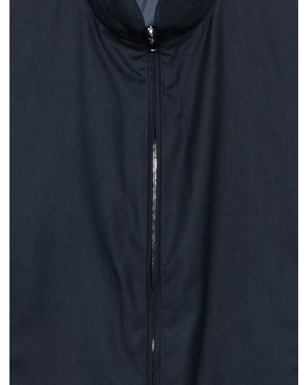 Giorgio Armani Blue Cashmere Silk High Neck Zip-Up Blouson Jacket for men
