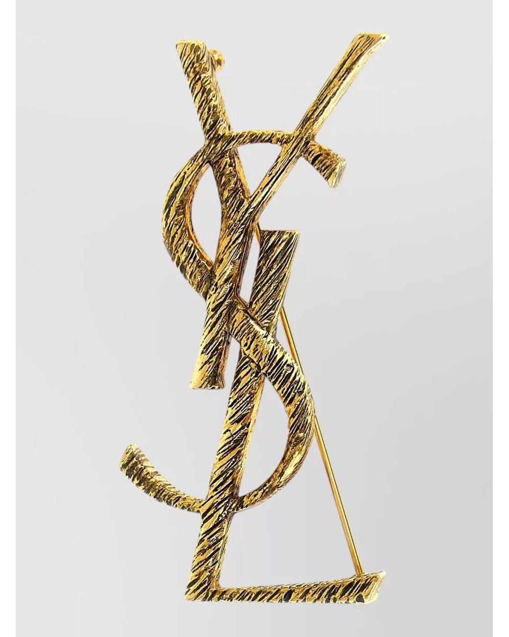 Saint Laurent Metallic Brass Logo Brooch