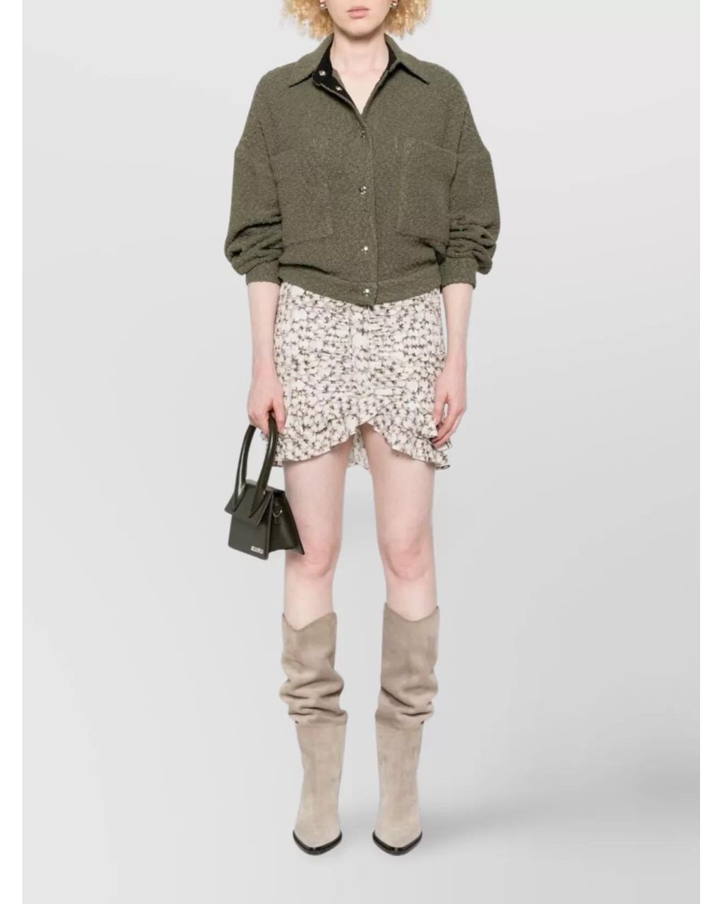 IRO Green Textured Cotton Cropped Jacket