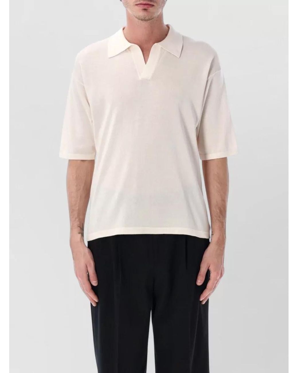 Roberto Collina White Cotton Crepe Relaxed-Fit Short-Sleeve Polo Shirt for men