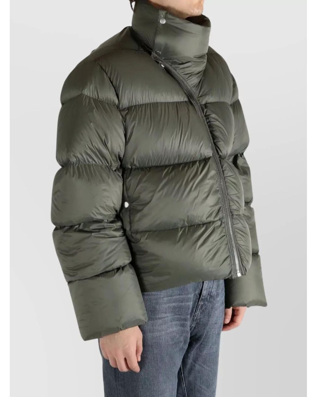 Rick Owens Green Down Quilted Long Jacket for men