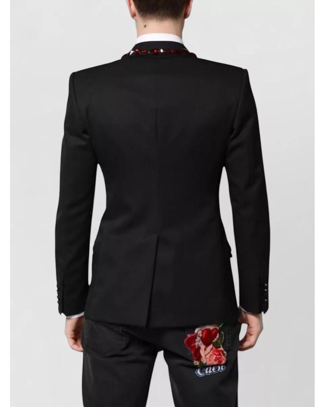 Dolce & Gabbana Blue Wool Silk Crystal-Embellished Blazer for men