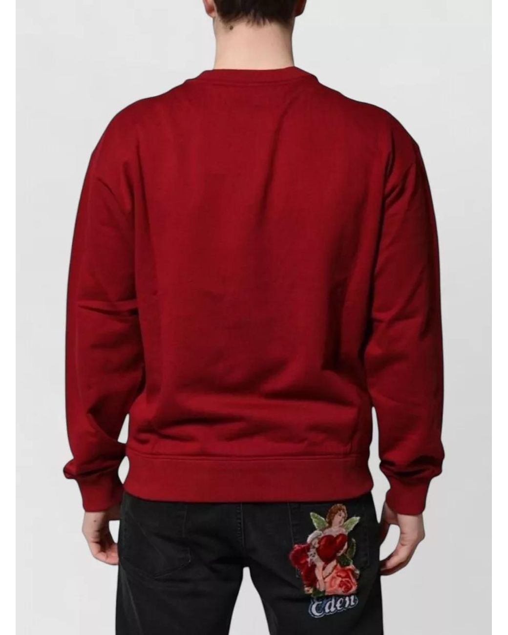 Dolce & Gabbana Red Cotton Logo-Embossed Crew-Neck Sweatshirt for men