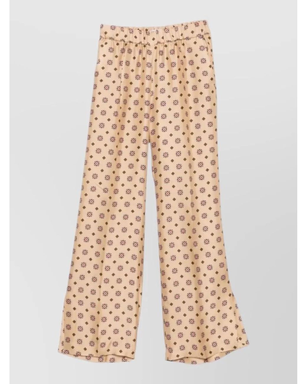 Alberto Biani Natural Silk Printed Wide-Leg Trousers