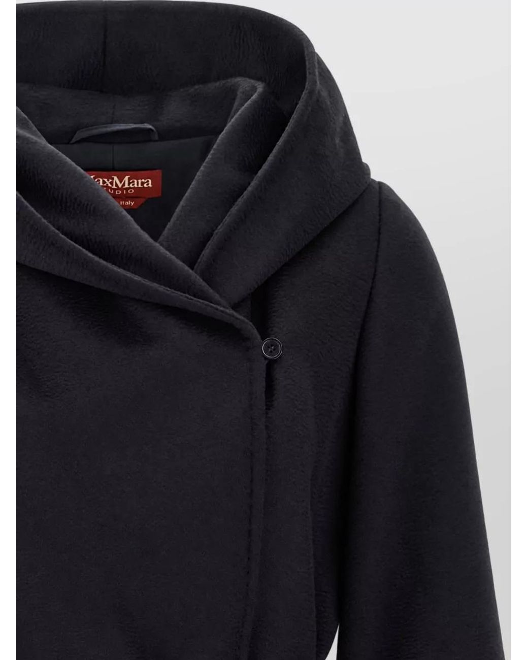 Max Mara Blue Wool Hooded Belted Coat