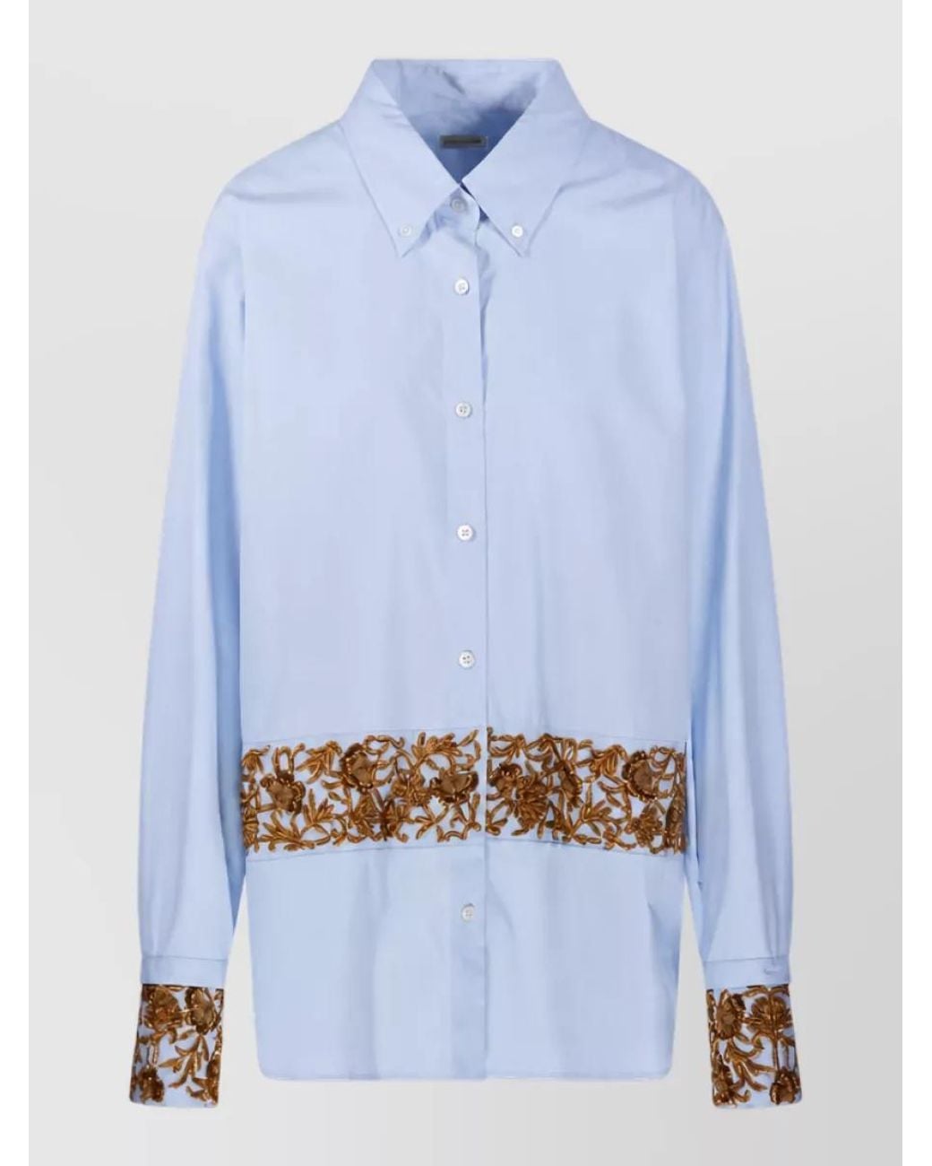 Dries Van Noten Blue Embroidered Cotton Shirt