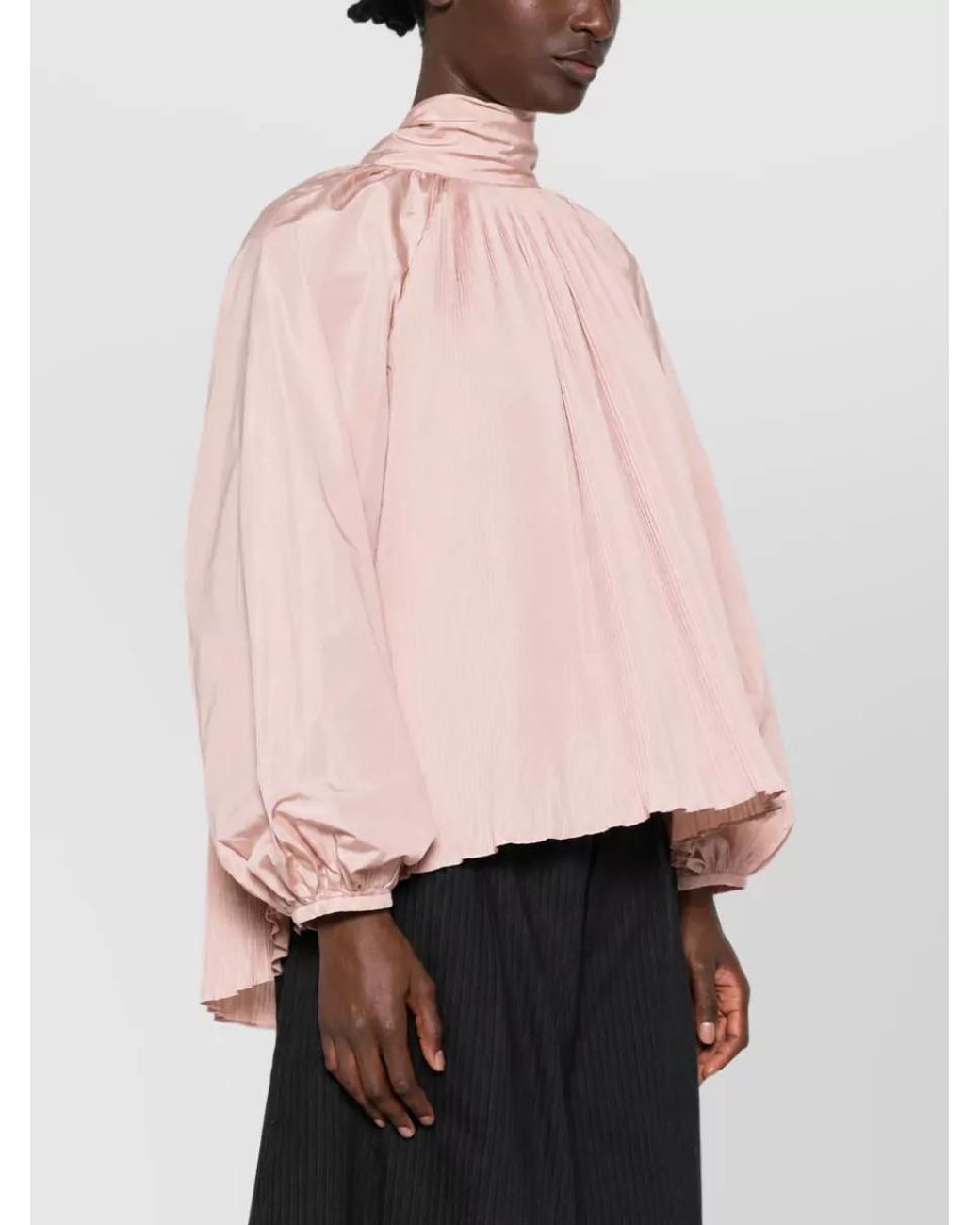 Max Mara Pink Silk Blend Pleated High Neck Long Sleeve Blouse