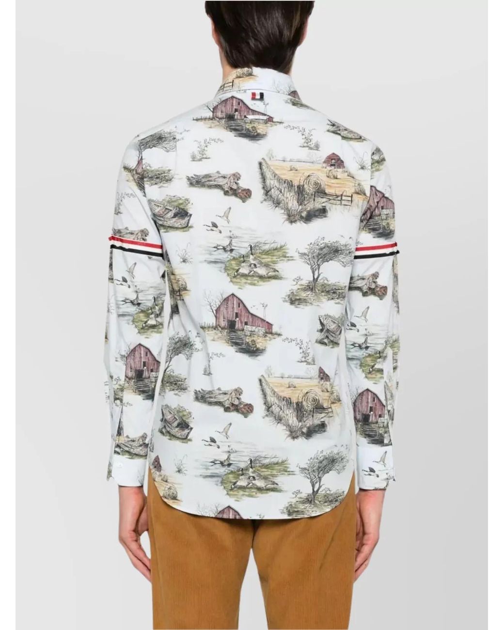 Thom Browne Gray Cotton Straight-Fit Long-Sleeve Shirt for men