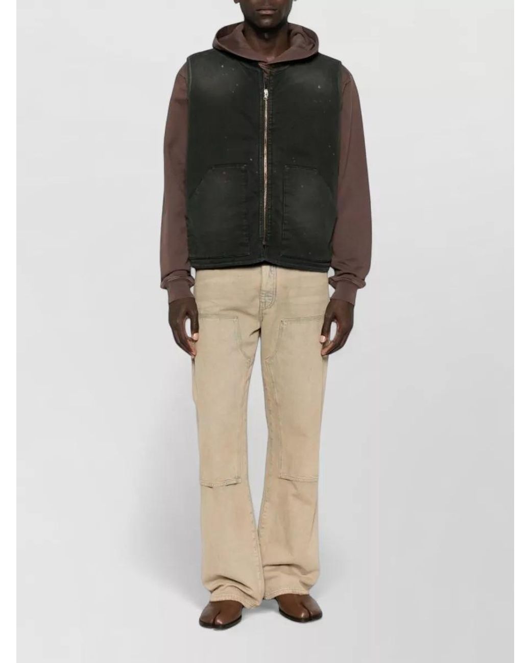 Maison Margiela Black Cotton Paint-Splatter Sleeveless Workwear Vest for men
