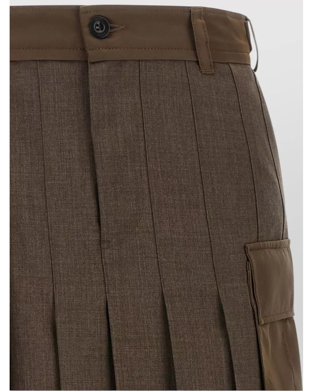 Sacai Brown Pleated Asymmetric Midi Skirt
