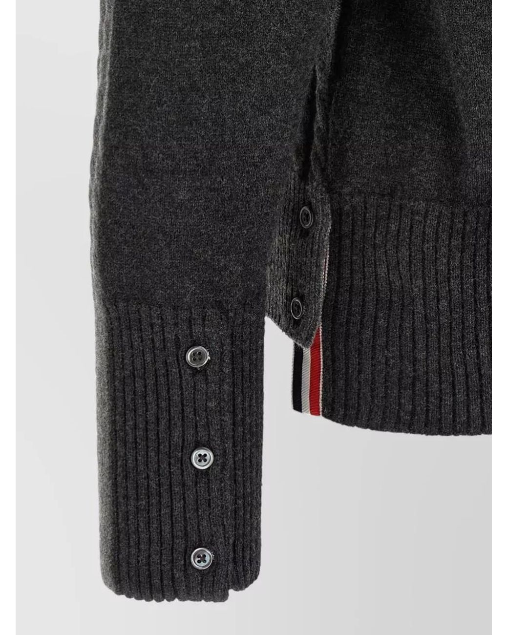 Thom Browne Gray Virgin Wool Cable Knit V Neck Cardigan for men