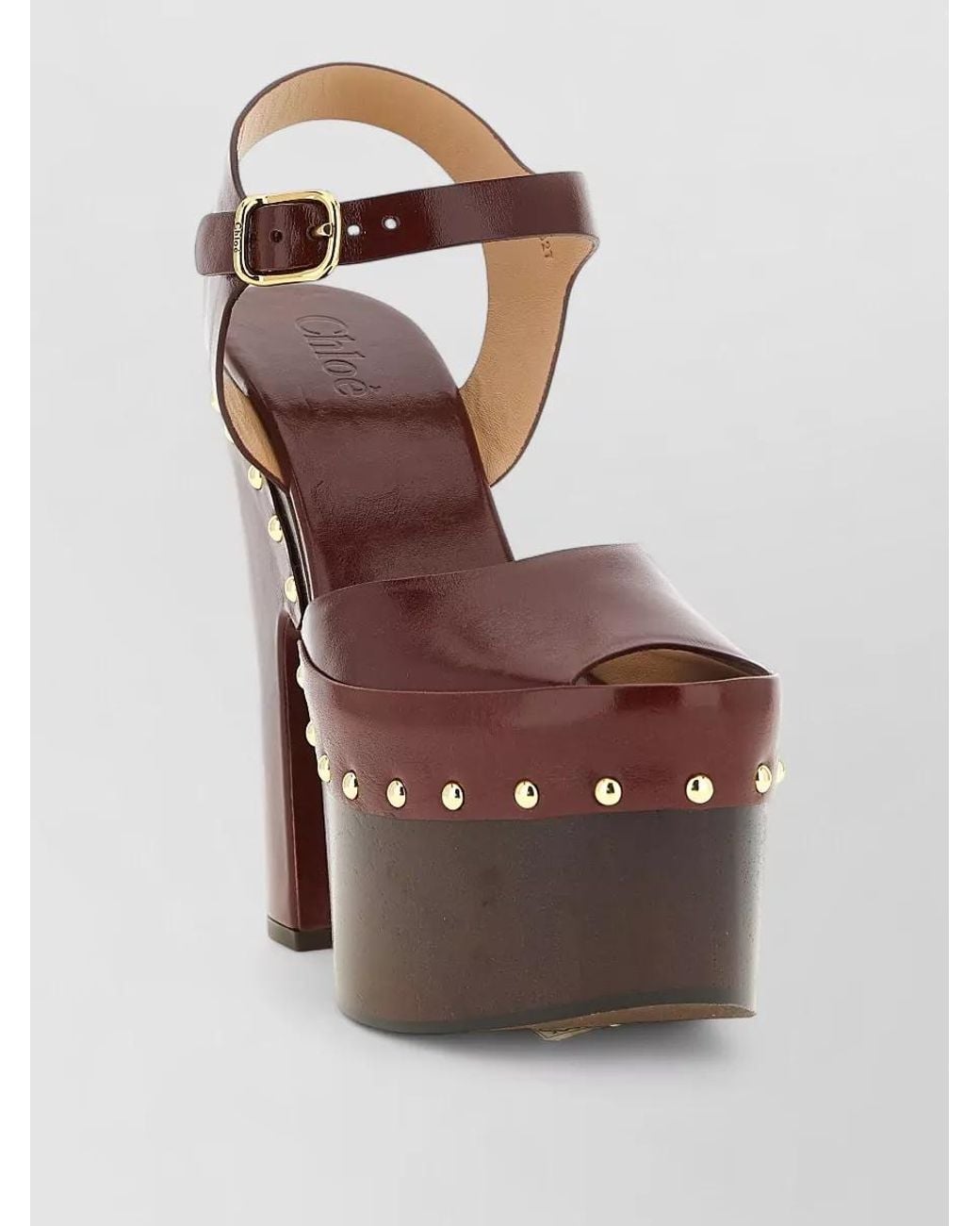Chloé Brown Leather Studded Platform Clog Sandals