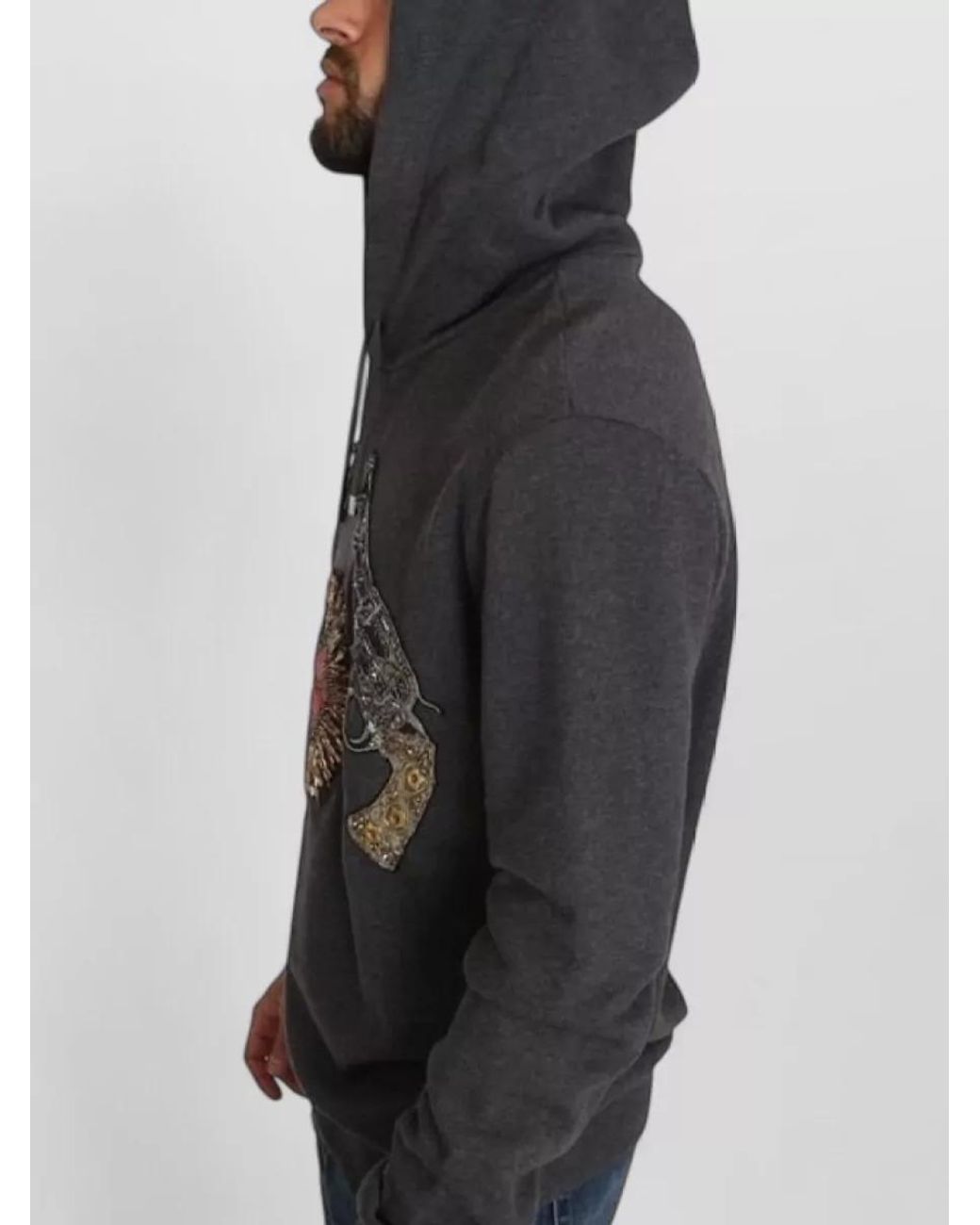 Dolce & Gabbana Black Cotton Hooded Crystal-Embellished Sweater for men