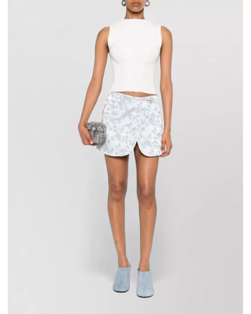 Coperni White Floral Jacquard Wrap Mini Skirt