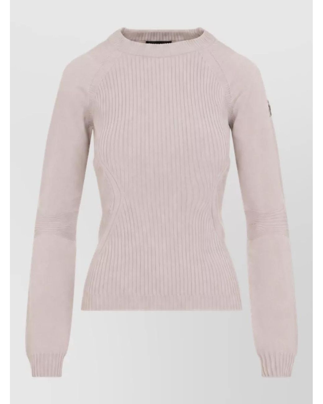 Moncler Pink Ribbed Fine-Knit Wool Long-Sleeve Sweater