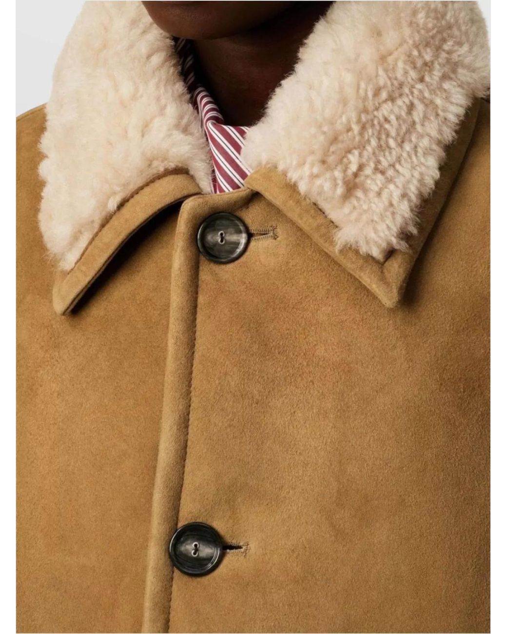 AMI Natural Shearling Button-Up Jacket