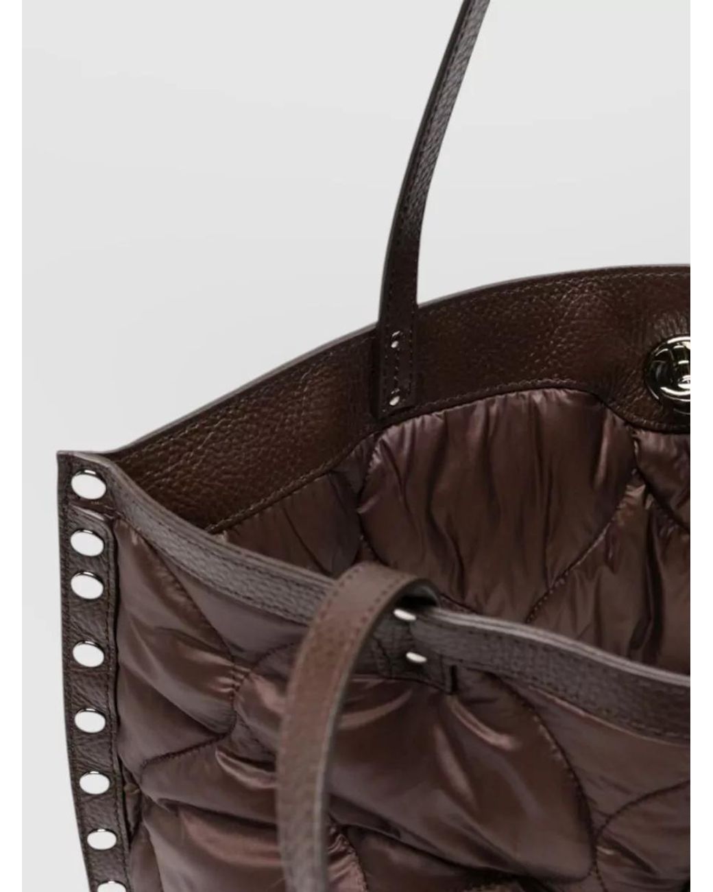 Zanellato Brown Leather Quilted Studded Tote Bag