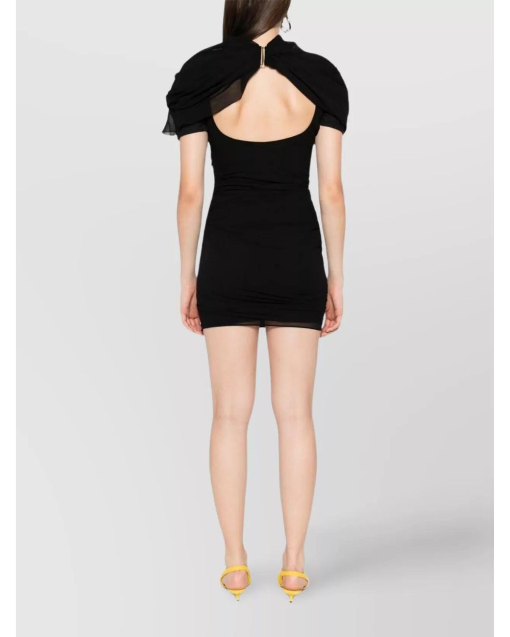 Jacquemus Black Draped Open Back High Neck Short Sleeve Mini Dress