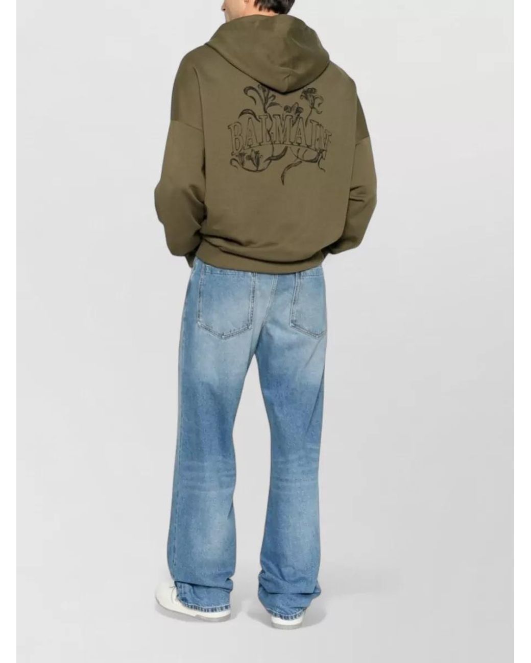Balmain Green Cotton Hooded Logo Print Sweatshirt for men