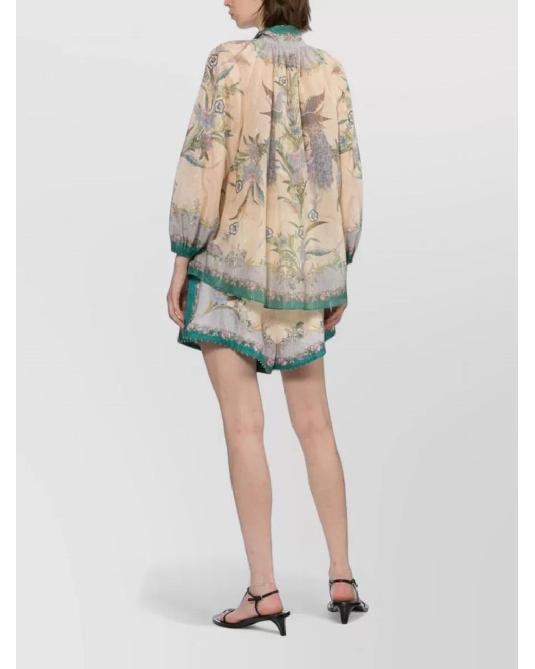 Zimmermann Multicolor Silk Blend Printed High Neck Puff Sleeve Blouse