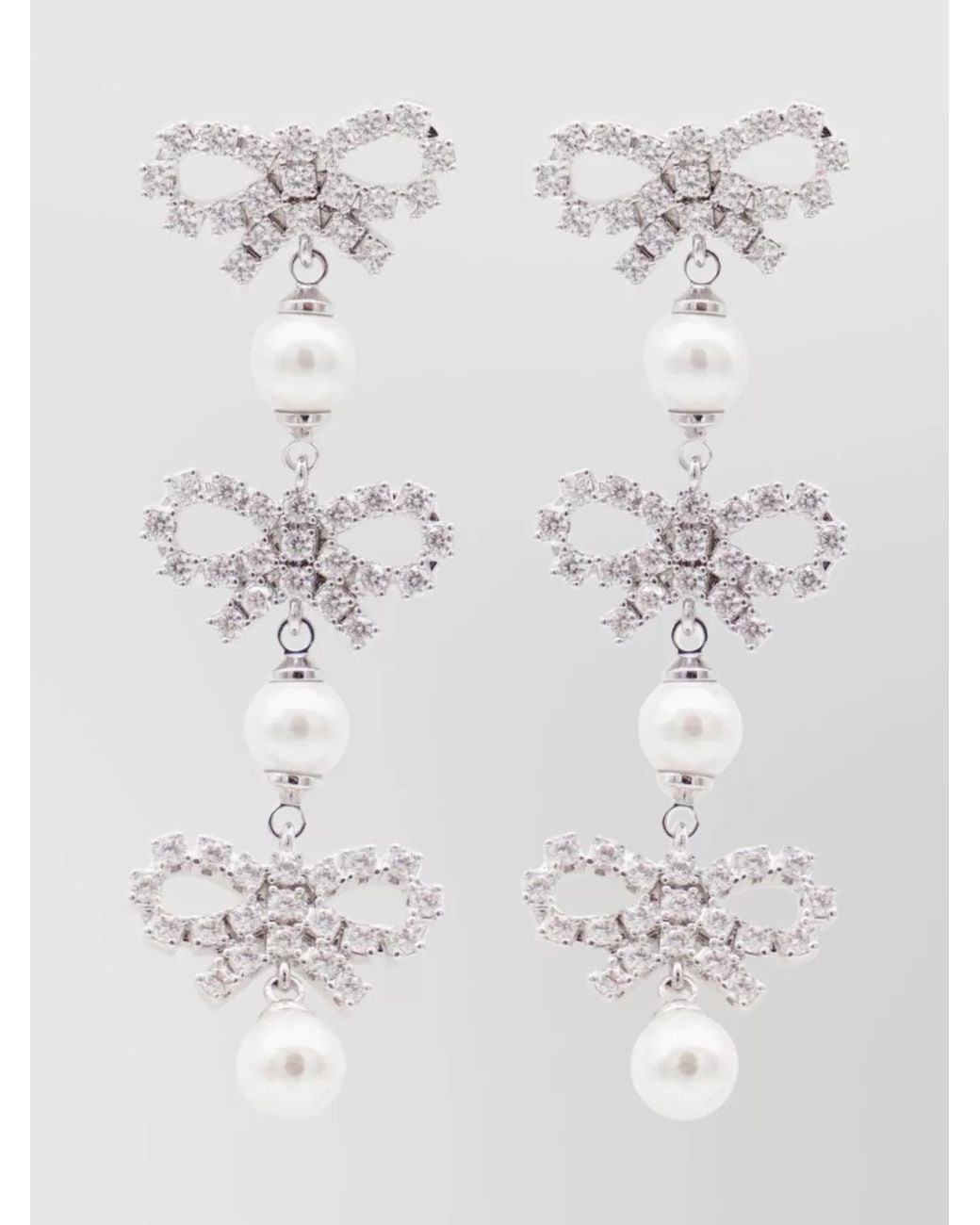 Self-Portrait White Crystal-Embellished Pearl Drop Earrings
