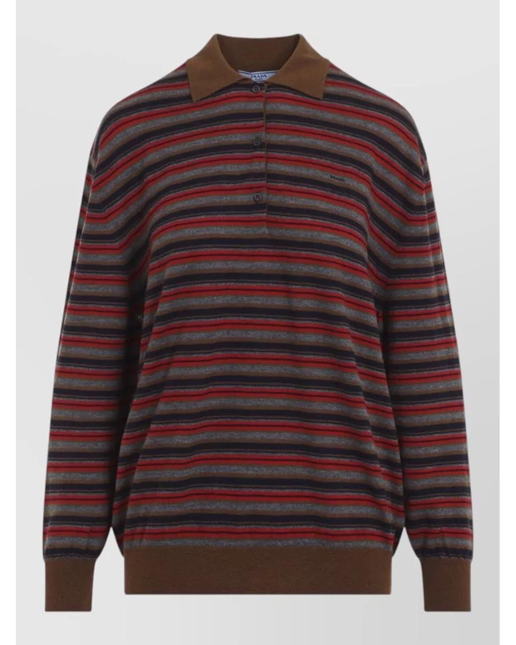 Prada Brown Striped Cashmere Relaxed-Fit Long-Sleeve Polo Shirt