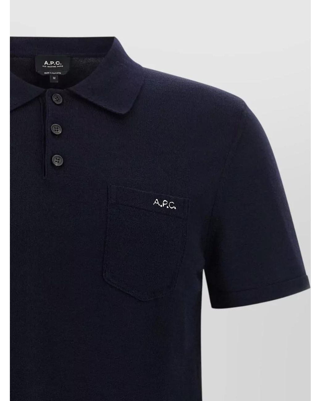 A.P.C. Blue Virgin Wool Short-Sleeve Polo Shirt for men