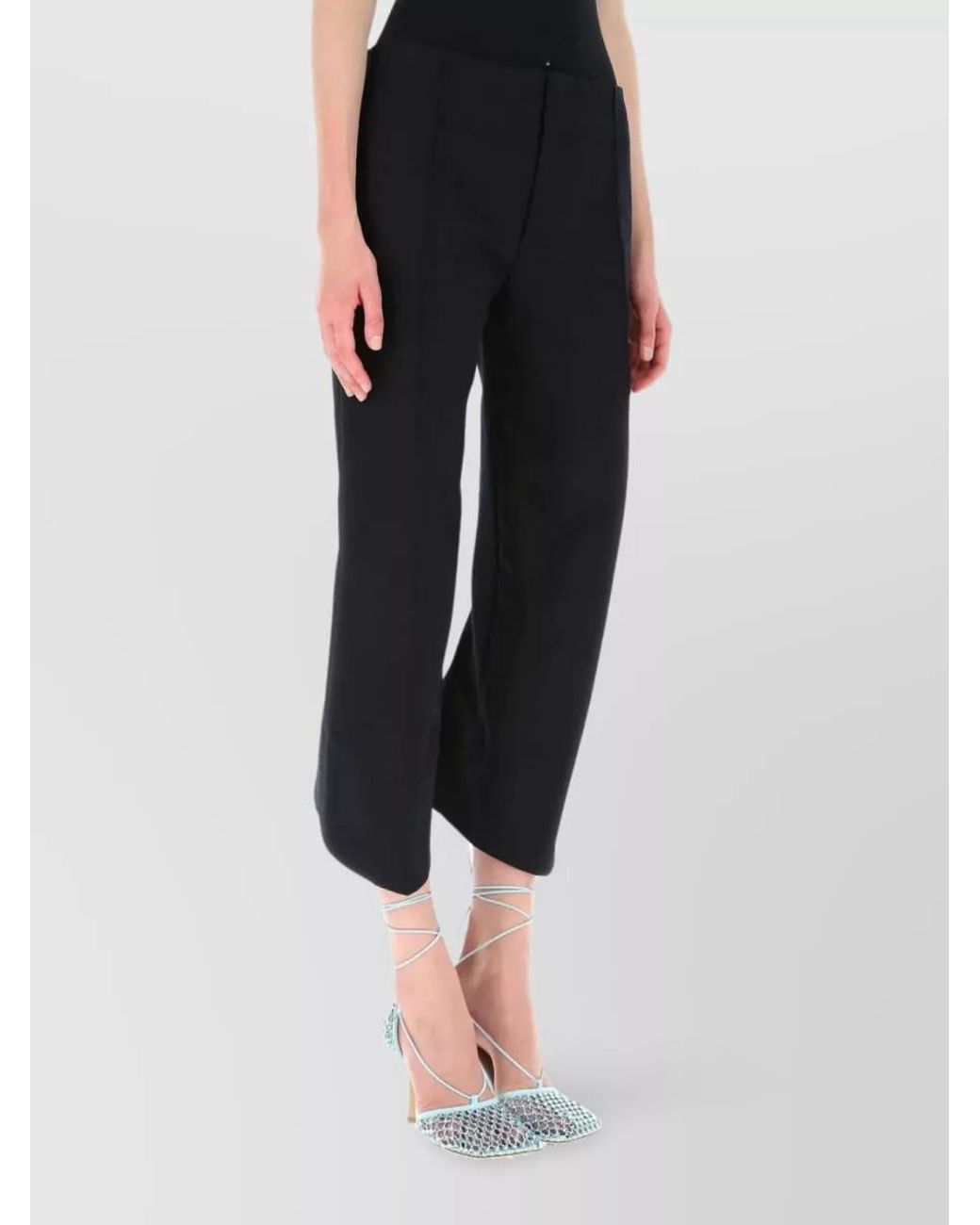 Bottega Veneta Blue Cotton Cropped Pleated Trousers
