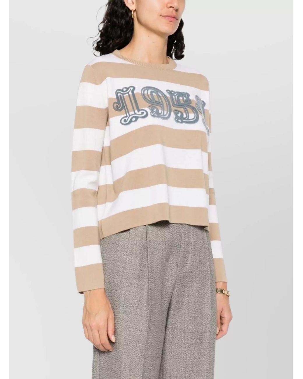 Max Mara White Striped Wool Crew Neck Sweater
