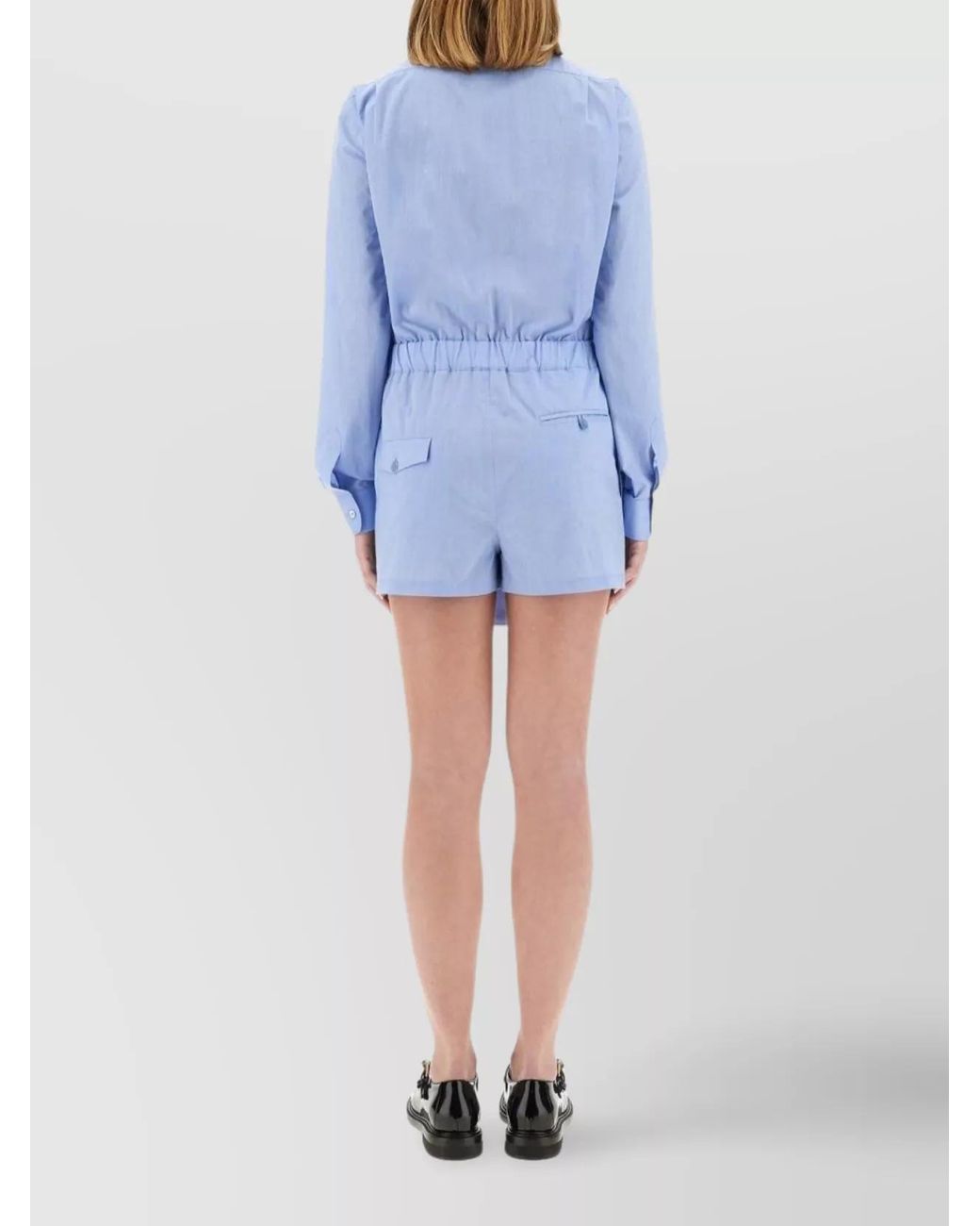Moschino Blue Cotton Poplin Shirt Jumpsuit