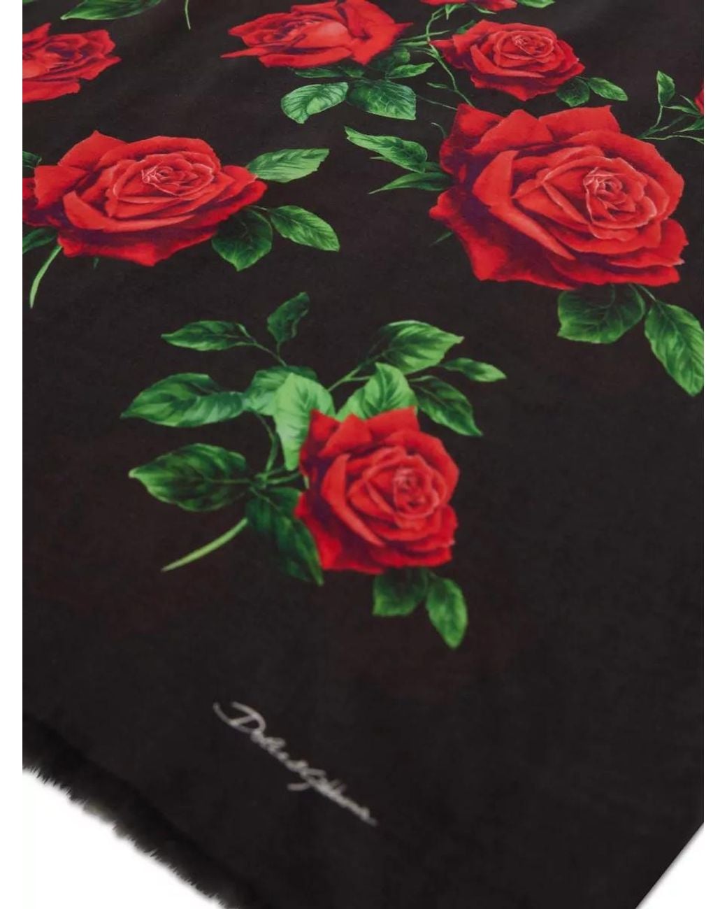 Dolce & Gabbana Red Cashmere-Blend Floral-Print Fringed Stole