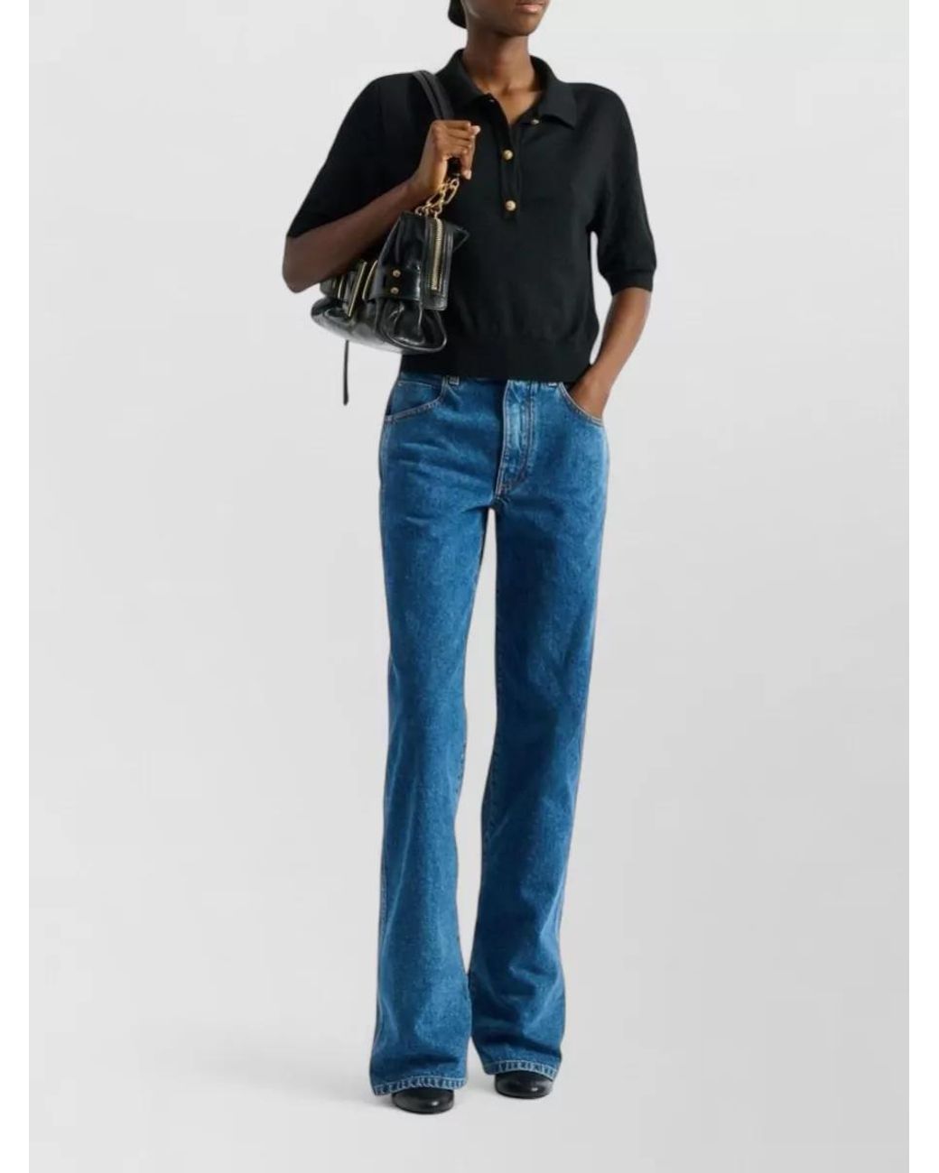 Balmain Black Virgin Wool Polo Top