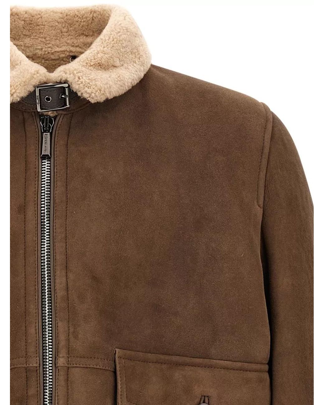 Moorer Brown Suede Shearling Bomber Jacket for men