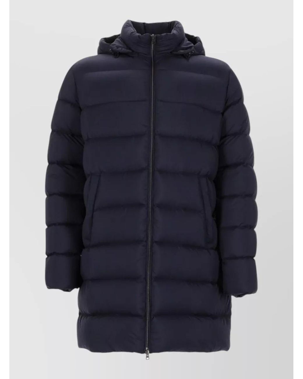 Herno Blue Long Quilted Down Hooded Puffer Coat for men