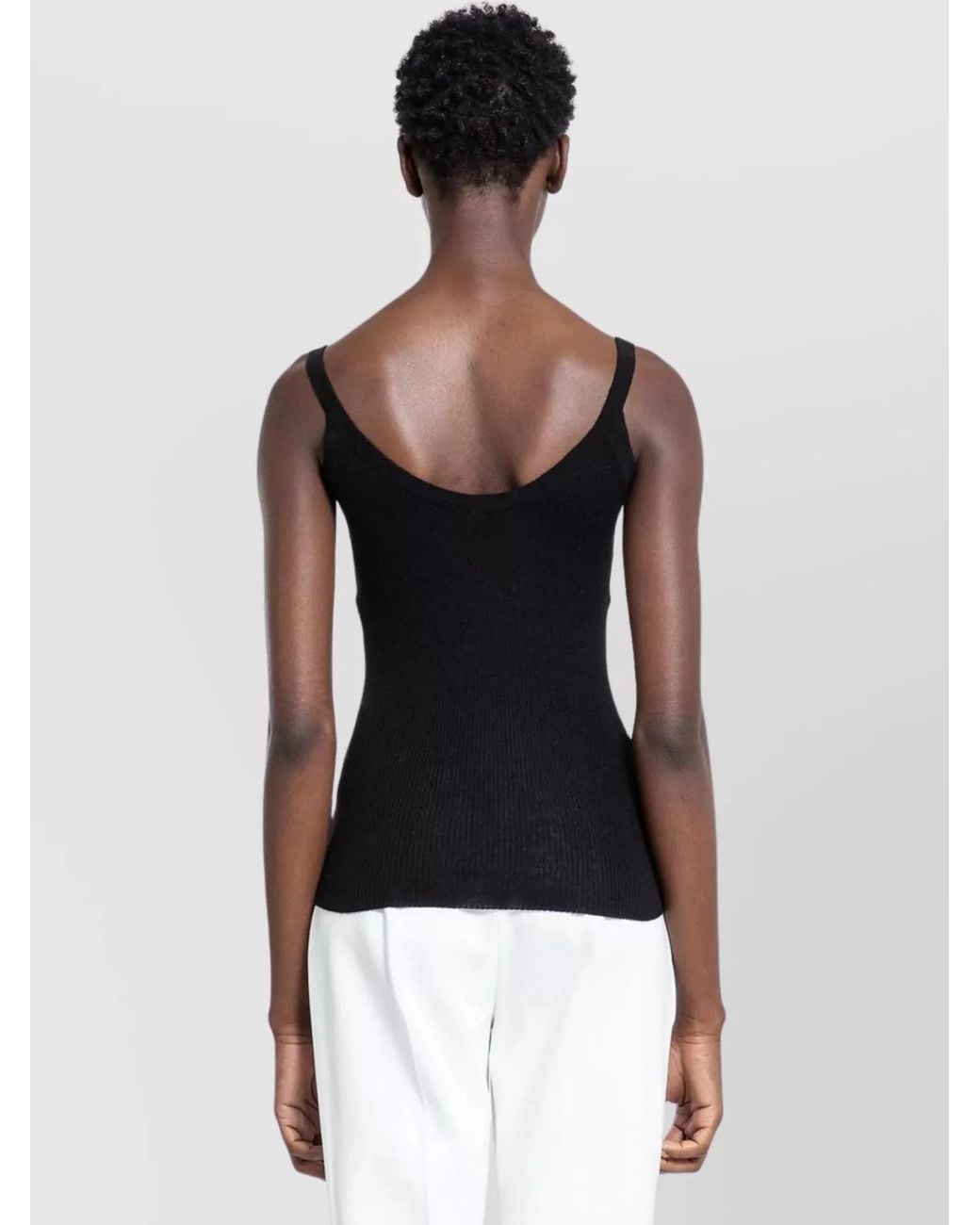 Max Mara Black Cashmere Silk Ribbed Fitted V-Neck Sleeveless Top