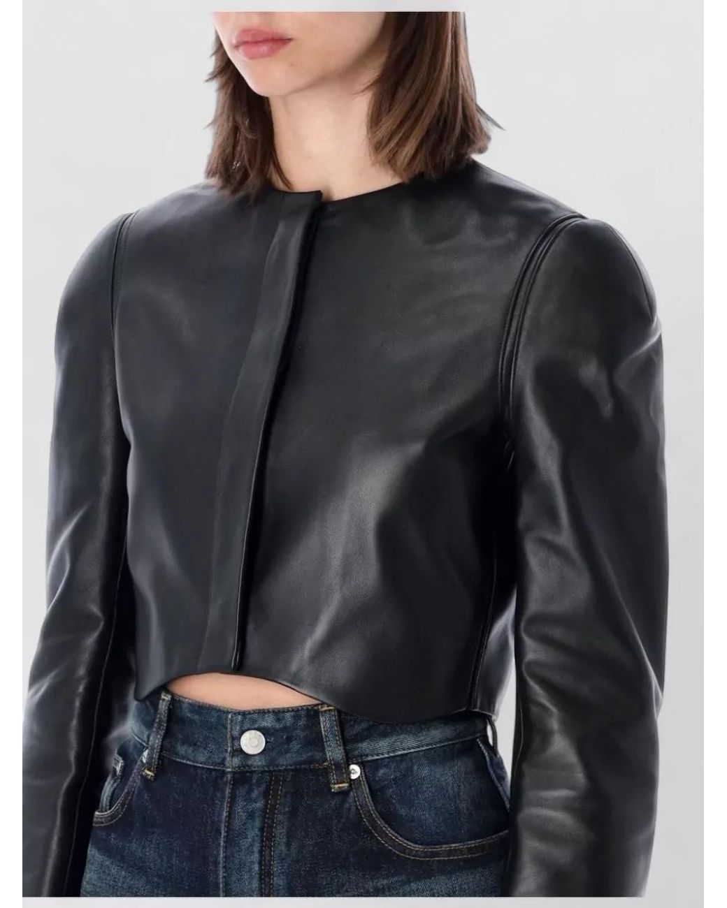 Alaïa Blue Lambskin Fitted Round Neck Leather Coat