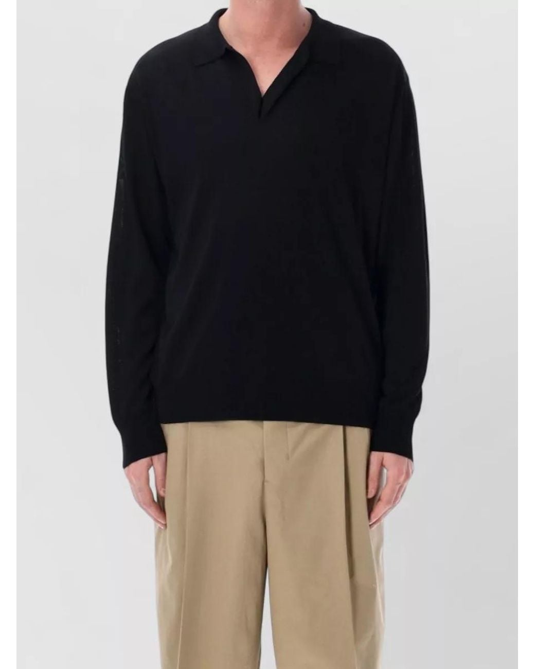 Roberto Collina Blue Ribbed Long-Sleeve Polo Sweater for men