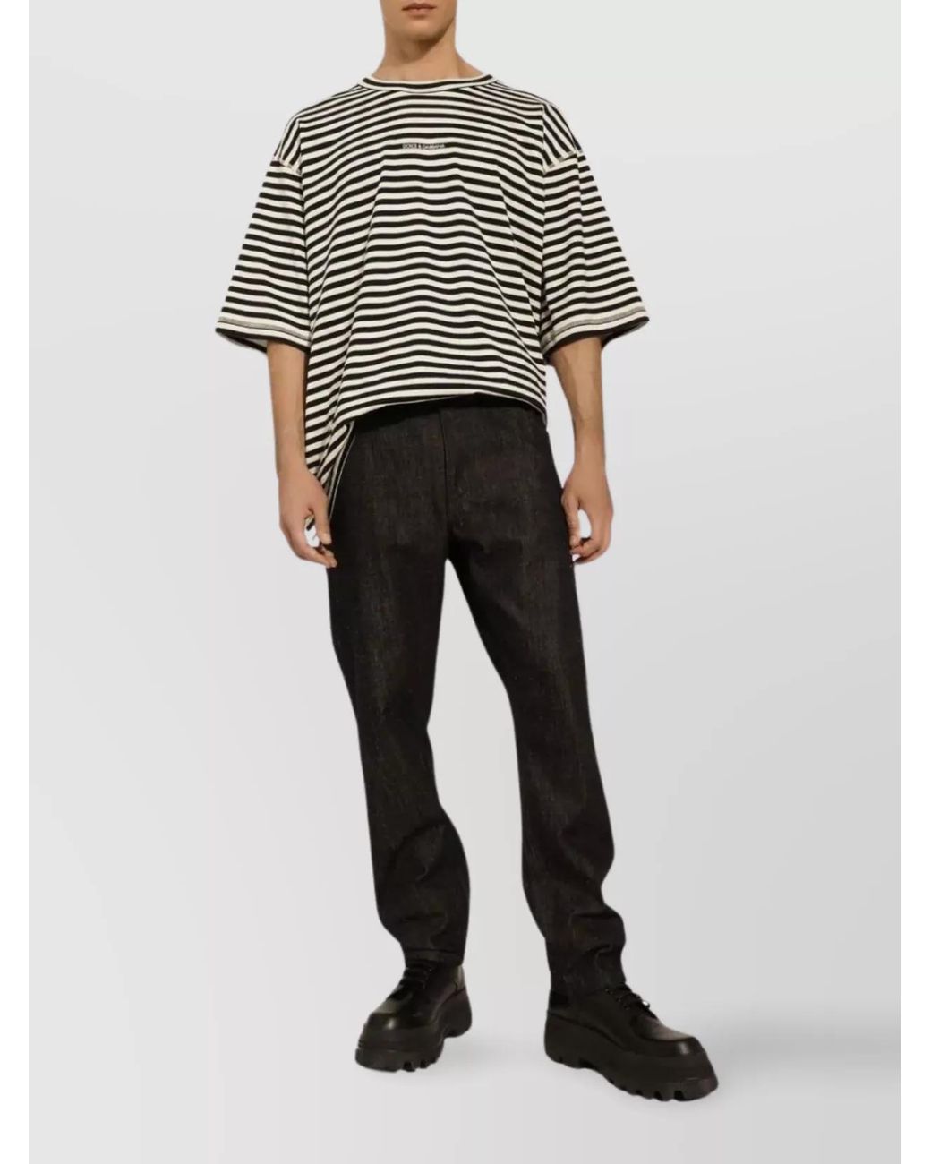 Dolce & Gabbana Gray Striped Cotton Oversized T-Shirt for men