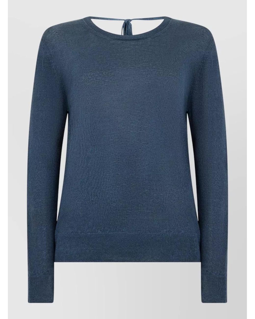 120% Lino Blue Linen Long-Sleeve Sweater