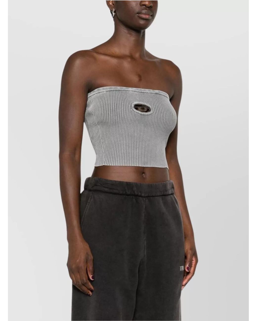 DIESEL Gray Cotton Ribbed Slim-Fit Strapless Cropped Top