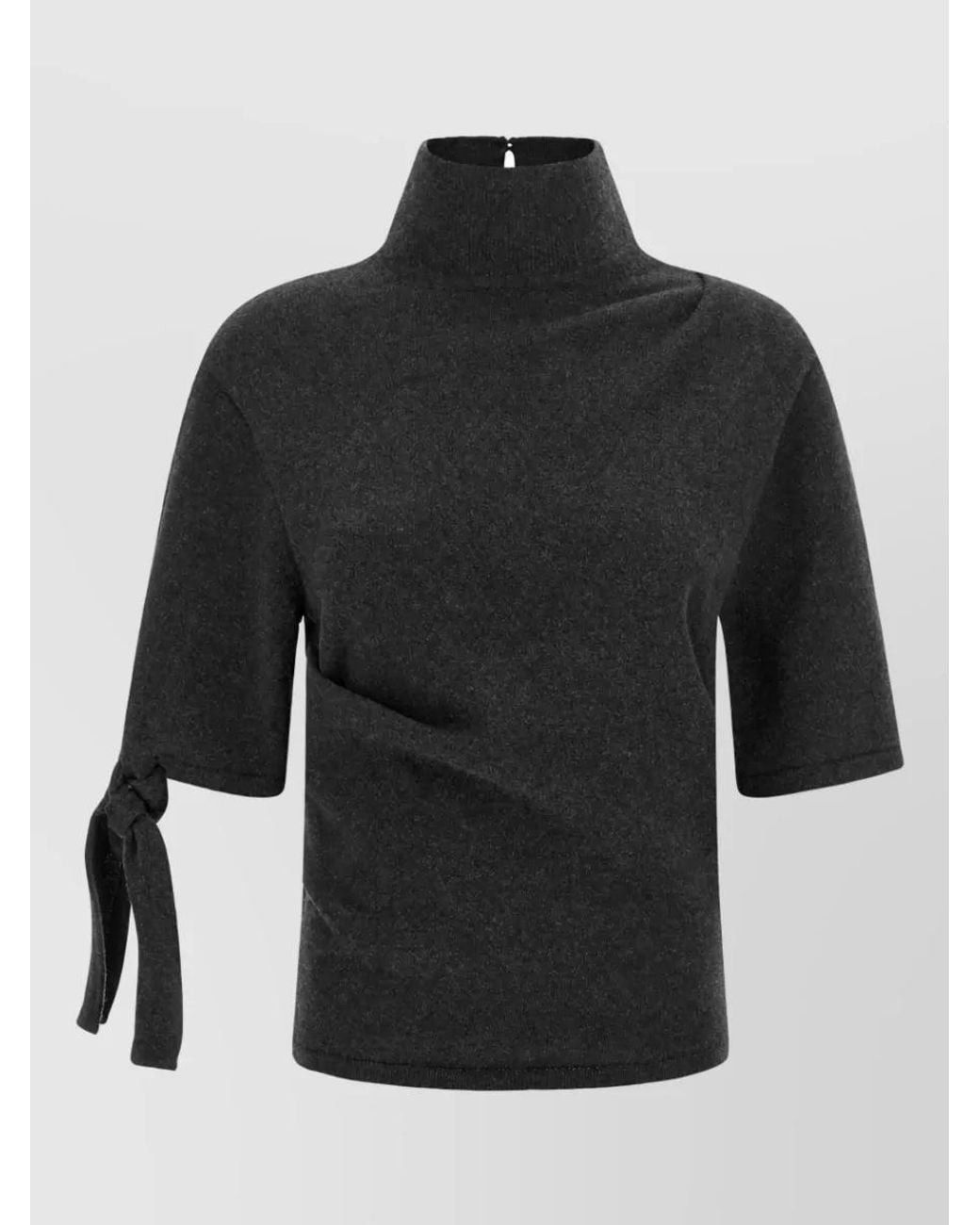 Jacquemus Black Cashmere Blend Asymmetric Draped Short Sleeve Mock Neck Knitted Top