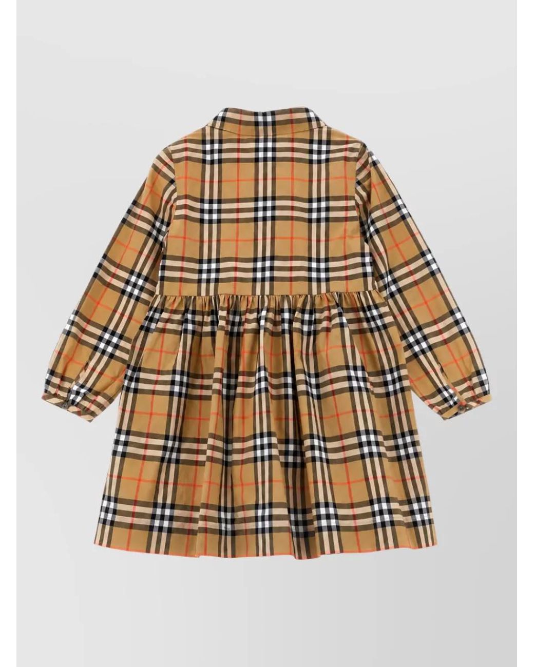 Burberry Metallic Cotton Checked Long-Sleeve Knee-Length Dress