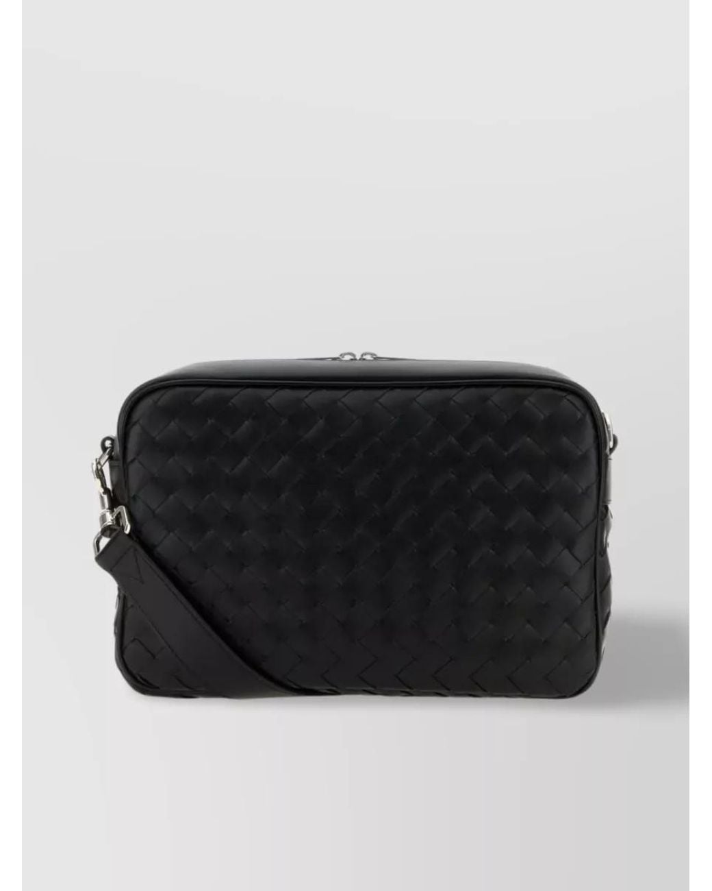 Bottega Veneta Black Leather Intrecciato Crossbody Bag for men