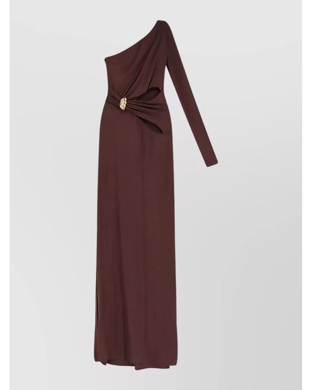Elisabetta Franchi Purple Viscose One-Shoulder Draped Maxi Dress
