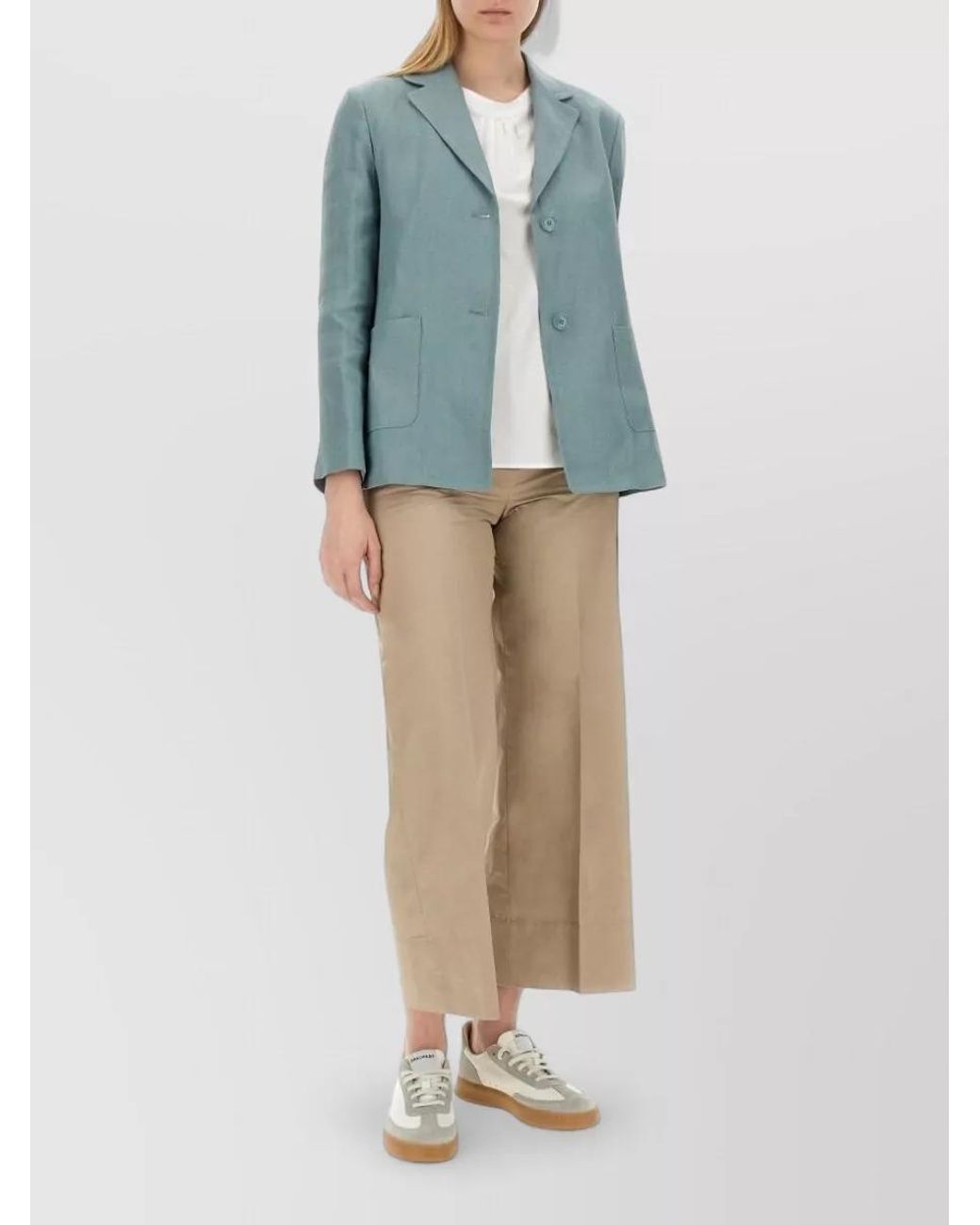 Max Mara Blue Linen Single-Breasted Blazer