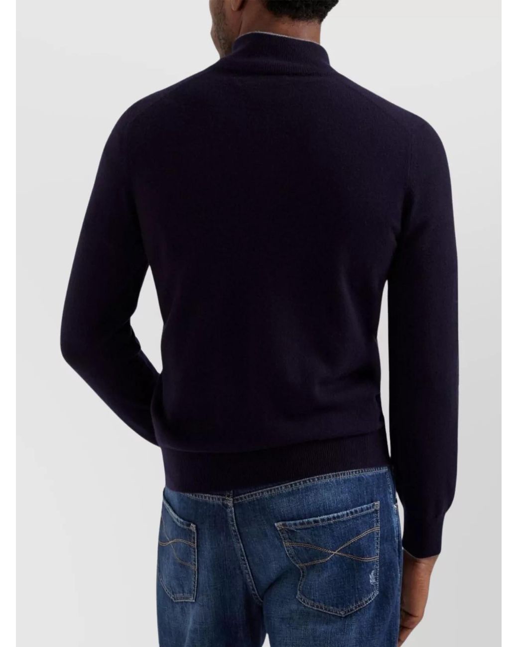 Brunello Cucinelli Blue Ribbed Collar High Neck Sweater for men