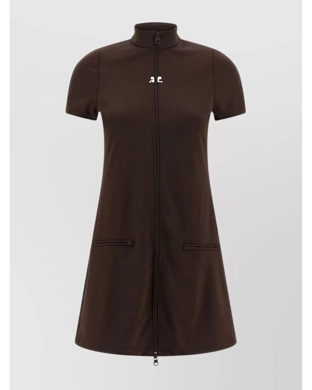Courreges Brown Polyester Mockneck Zip Mini Dress