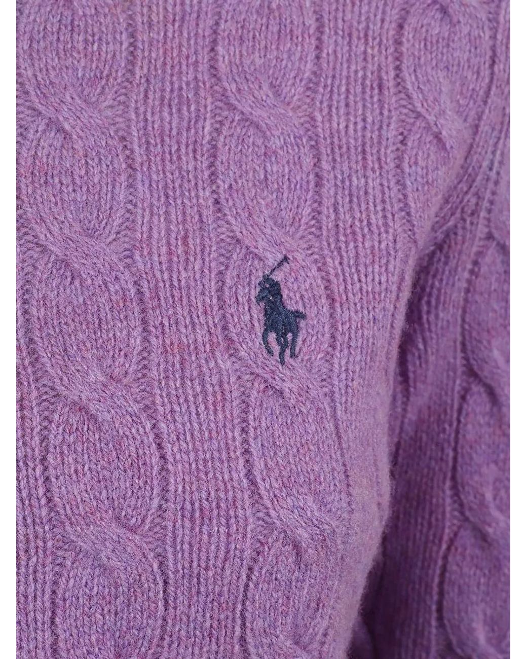 Polo Ralph Lauren Purple Cashmere Wool Cable-Knit Crew-Neck Long-Sleeve Sweater