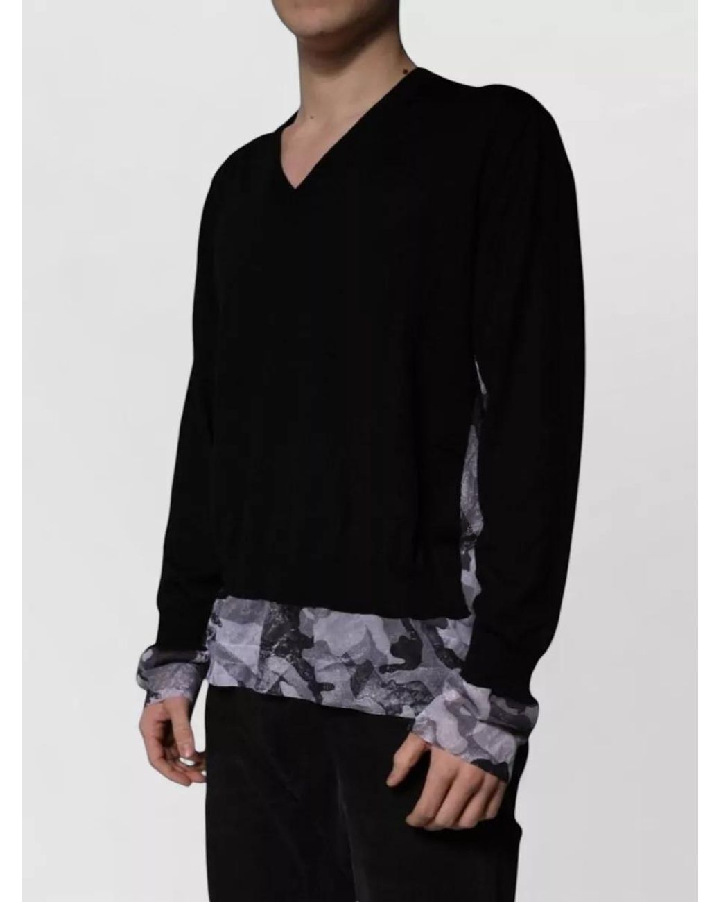 Dolce & Gabbana Black Virgin Wool Camouflage V-Neck Sweater for men