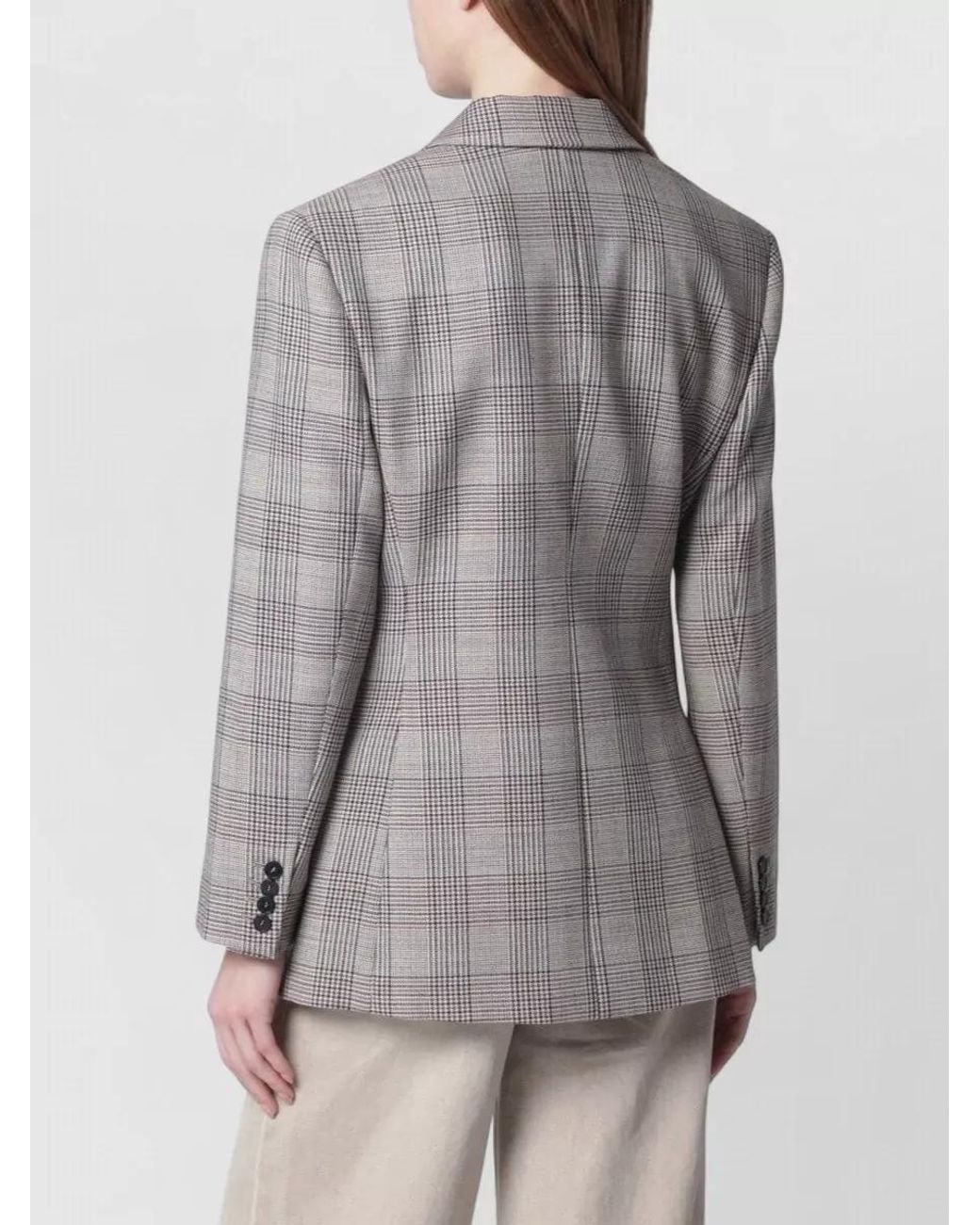 Anine Bing Gray Virgin Wool Asymmetric Checked Blazer